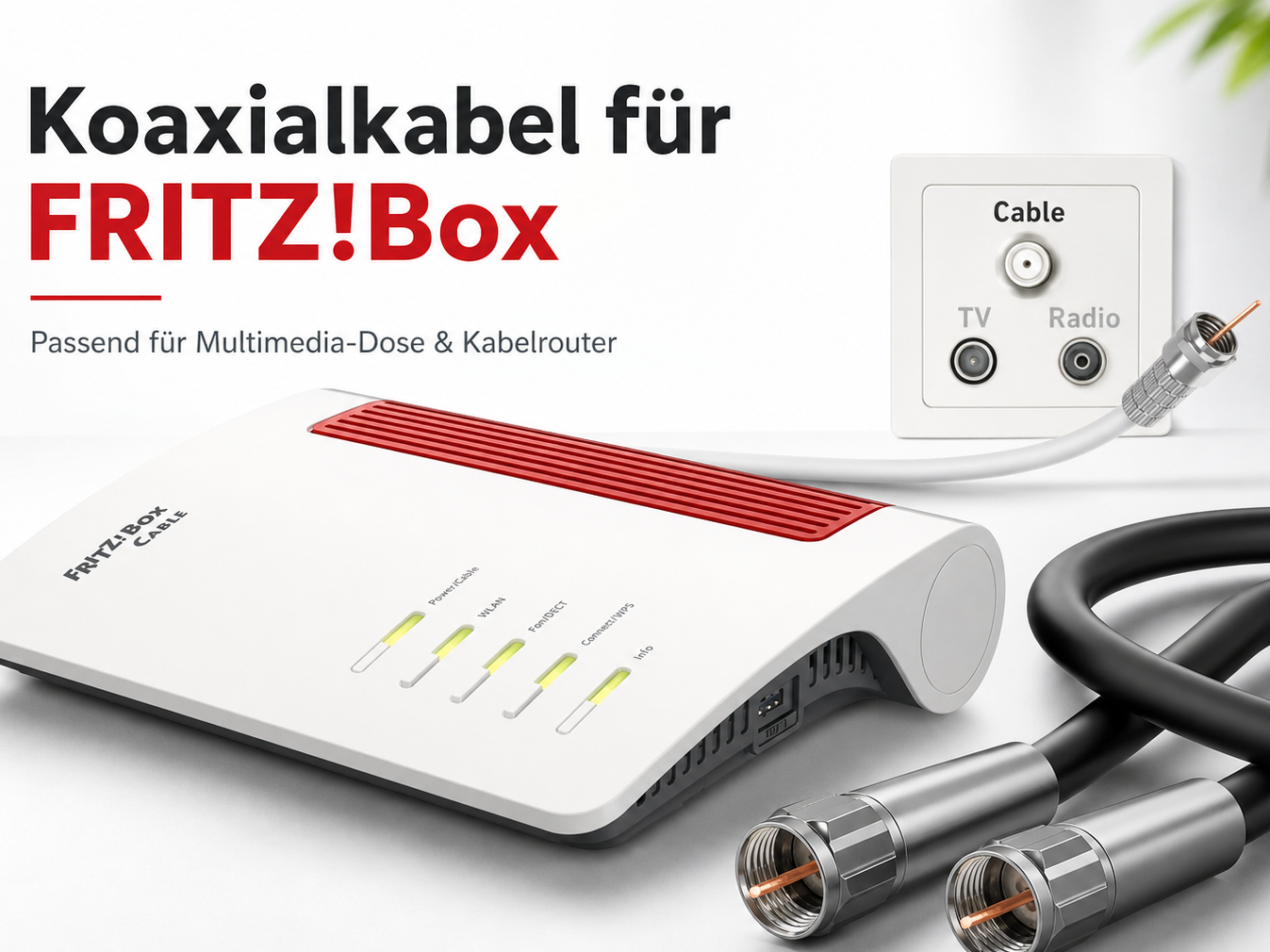 Koaxialkabel für TV und Internet - Massiver Kupferleiter, doppelt geschirmt, F-Stecker